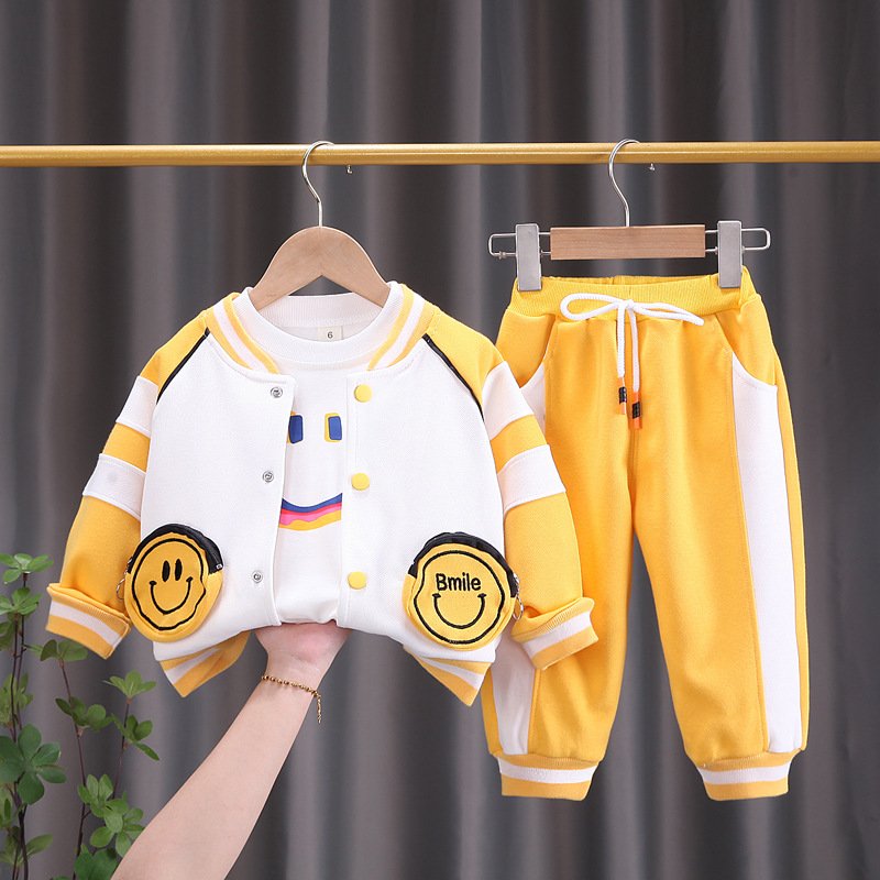 Hao Baby Boys' Long Sleeve Set Children's Fashionable Baby Boy Clothing Set Children's Splice Cartoon Coat Three Piece Set Baby