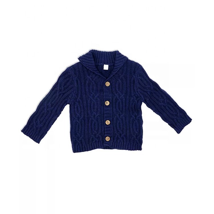 Custom Knitted Sweater Cotton Kids Clothes Baby Boys Shawl Collar Knit Cardigan Pants Baby Clothing Sets