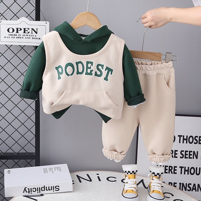 2024 Newest Children Spring Autumn Hoodies Suits Letter Print 3pcs Boys Casual Clothing Sets
