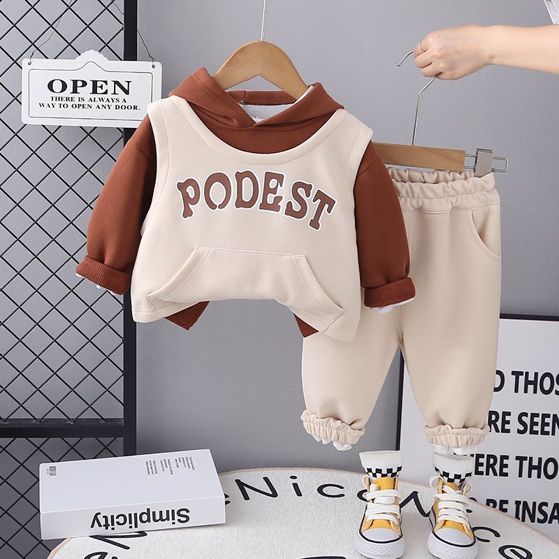 2024 Newest Children Spring Autumn Hoodies Suits Letter Print 3pcs Boys Casual Clothing Sets
