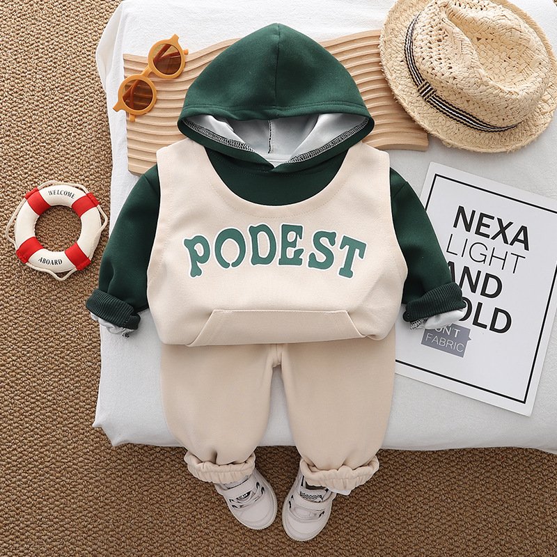 2024 Newest Children Spring Autumn Hoodies Suits Letter Print 3pcs Boys Casual Clothing Sets