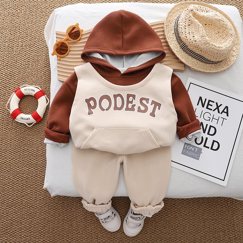 2024 Newest Children Spring Autumn Hoodies Suits Letter Print 3pcs Boys Casual Clothing Sets
