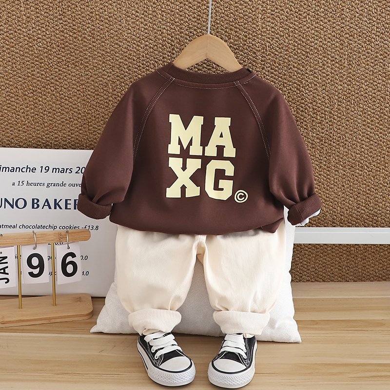 2024 Autumn/Winter Boys Clothing Set Soft Shell Warm Two-Piece Hoodie Pants Cotton Monogram Simple Design Long Sleeve 3D Pattern