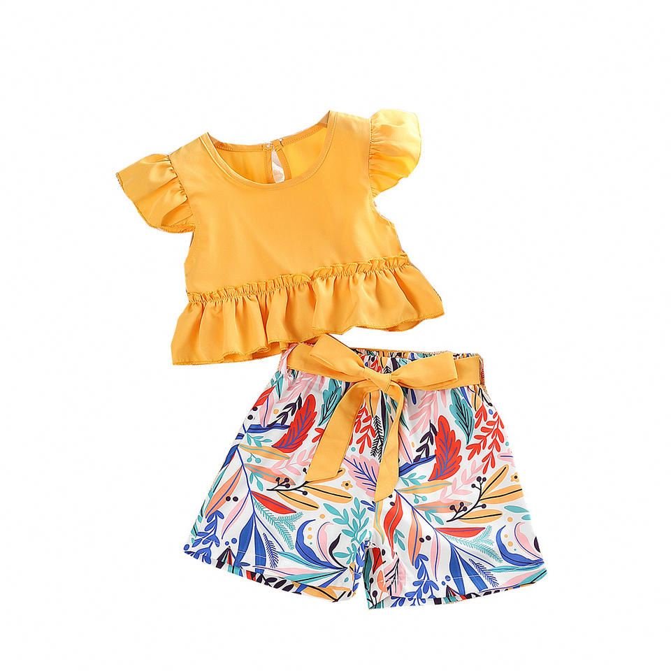 Girls Sets Summer Floral New Girl Clothing Shorts Sets Children's clothing Wholesale 4Y-7Y