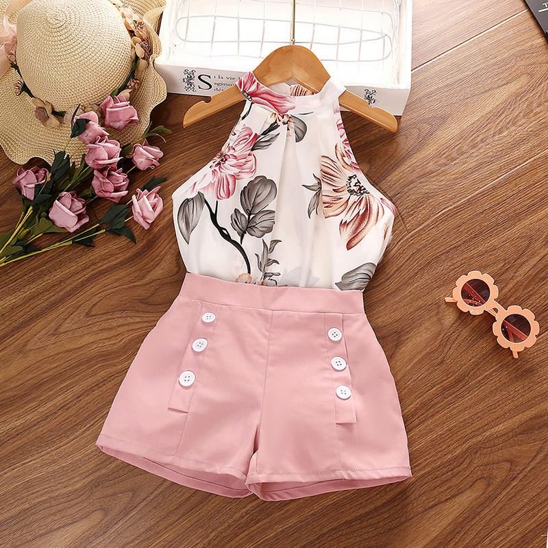 Girls Sets Summer Floral New Girl Clothing Shorts Sets Children's clothing Wholesale 4Y-7Y