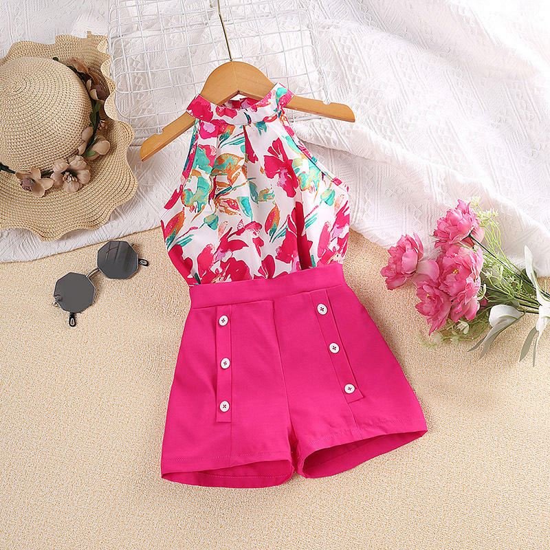 Girls Sets Summer Floral New Girl Clothing Shorts Sets Children's clothing Wholesale 4Y-7Y