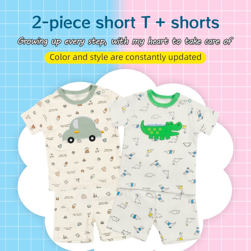 Wholesale baby boy clothes 2pcs set toddler summer baby Unisex t shirt shorts baby pajama sets