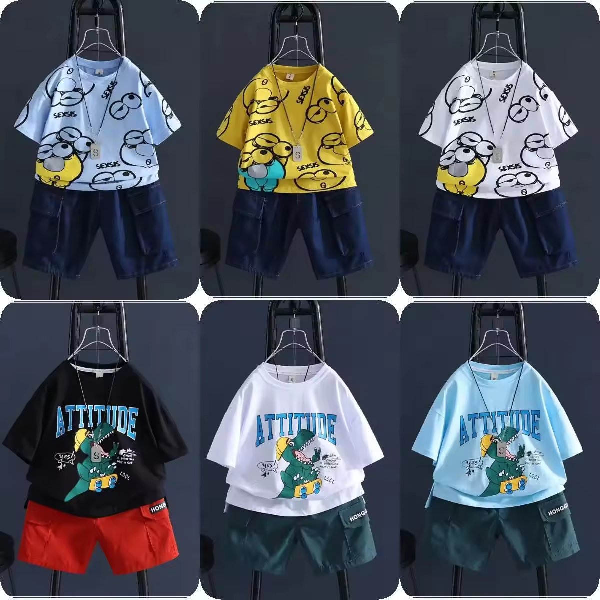 Europe and the United States cross border children's suit 2024 new summer boys' short sleeve set children's leisure two pieces