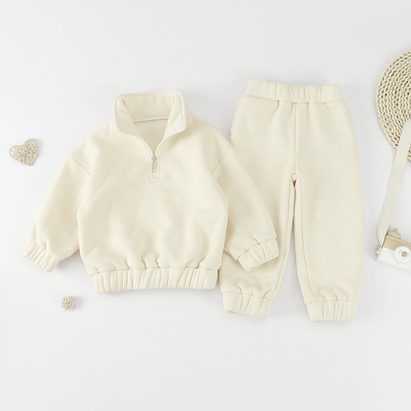 Wholesale Autumn Winter Fashion Warm Solid Color Cotton Fleece Baby Boy Clothing Sets