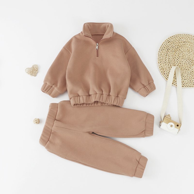 Wholesale Autumn Winter Fashion Warm Solid Color Cotton Fleece Baby Boy Clothing Sets