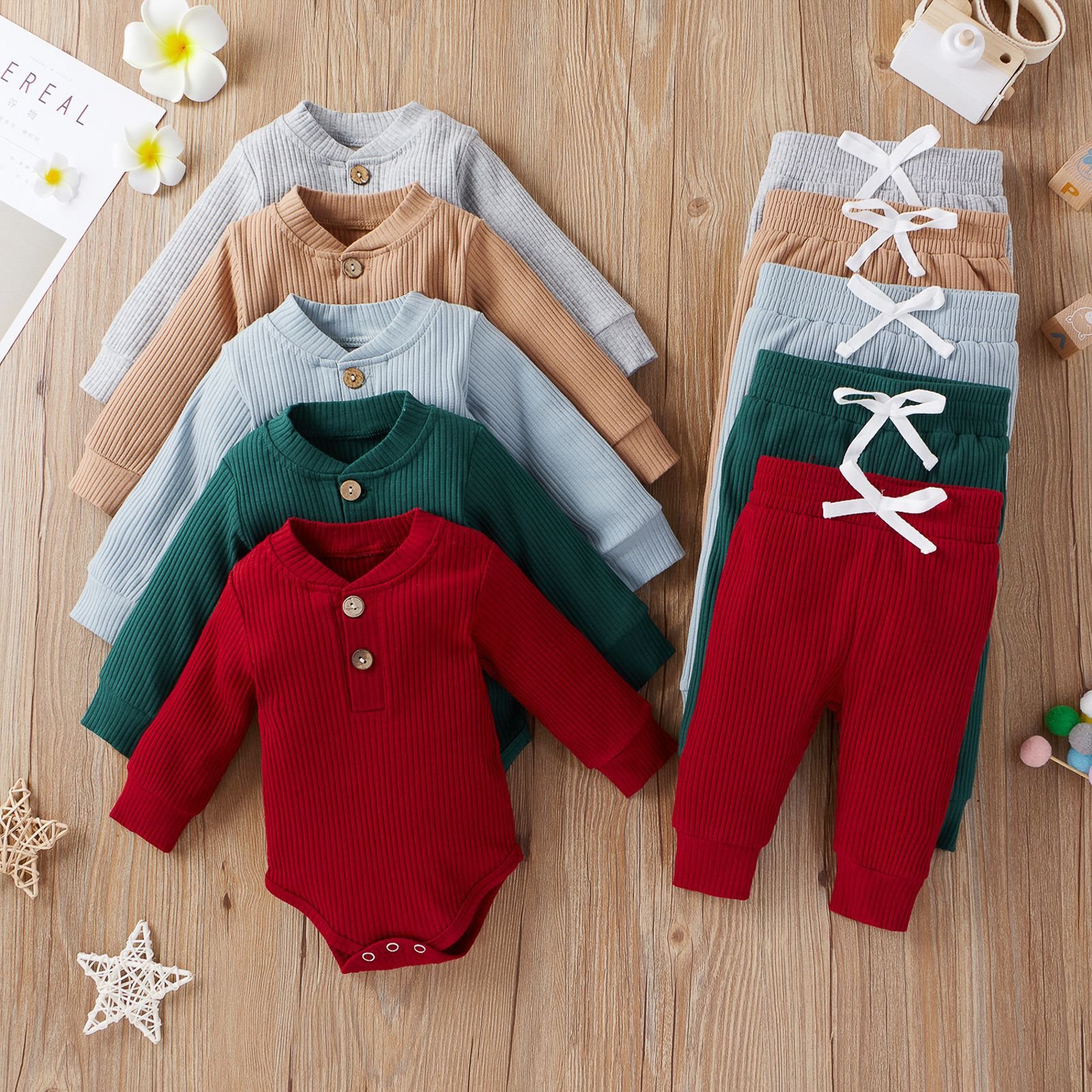 Baby Clothes Wholesale Children Suit Kids Sets Long Sleeved Romper Jumpsuit Pants Base Two Piece Baby Clothing Set