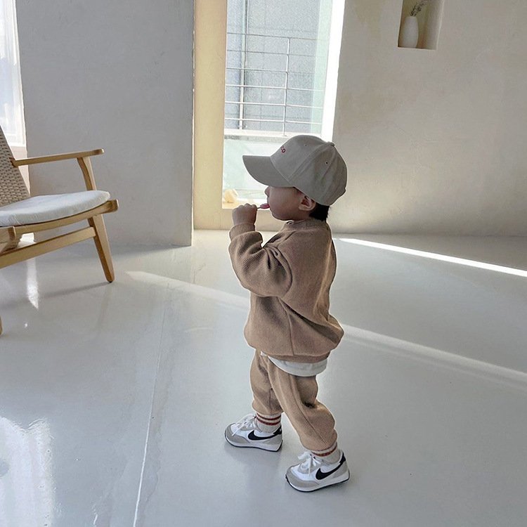 Infant Newborn Girl Boy Spring Autumn Ribbed Plaid Solid Clothes Sets Long Sleeve Bodysuits + Elastic Pants 2PCs Baby Outfits