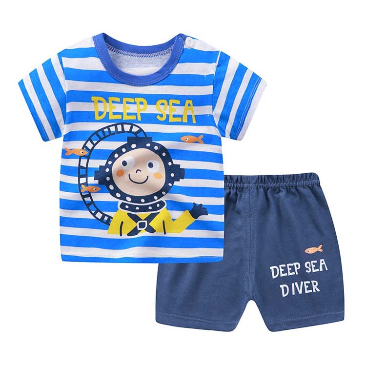 hot sale boys and girls cotton summer short sleeve baby suit and pants set for 2 pieces