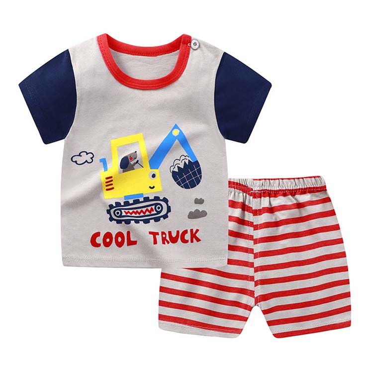 hot sale boys and girls cotton summer short sleeve baby suit and pants set for 2 pieces