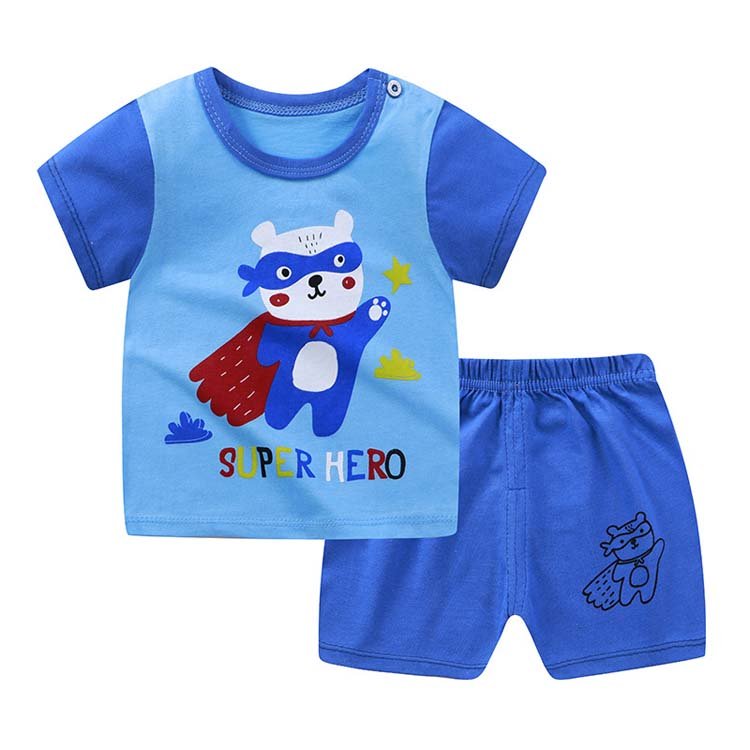 hot sale boys and girls cotton summer short sleeve baby suit and pants set for 2 pieces