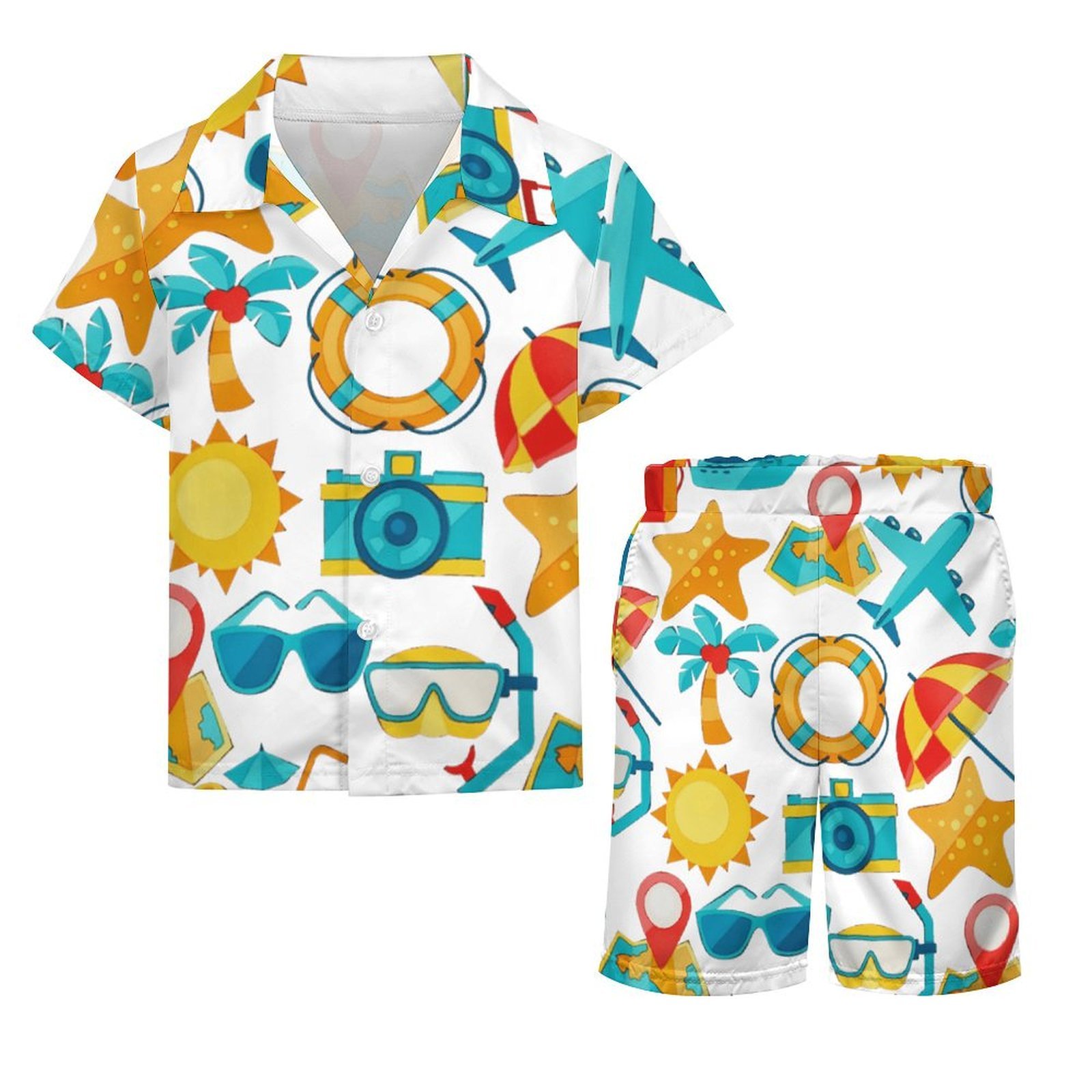 Boutique Customizable Summer Casual Boys Clothing Set Five Quarter Pants Swimming Short Sleeve Beach Set with Unique Patterns