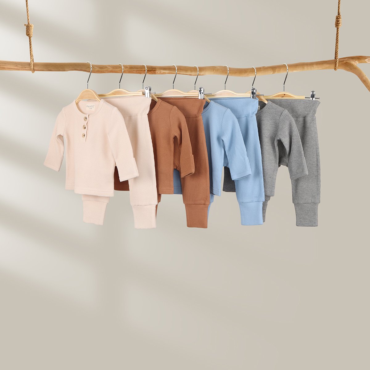 Baby Waffle Knit Comfortable 2-Piece Set Cotton Long Sleeve Solid Color Baby Clothing Sets for Kids Custom Logo ODM