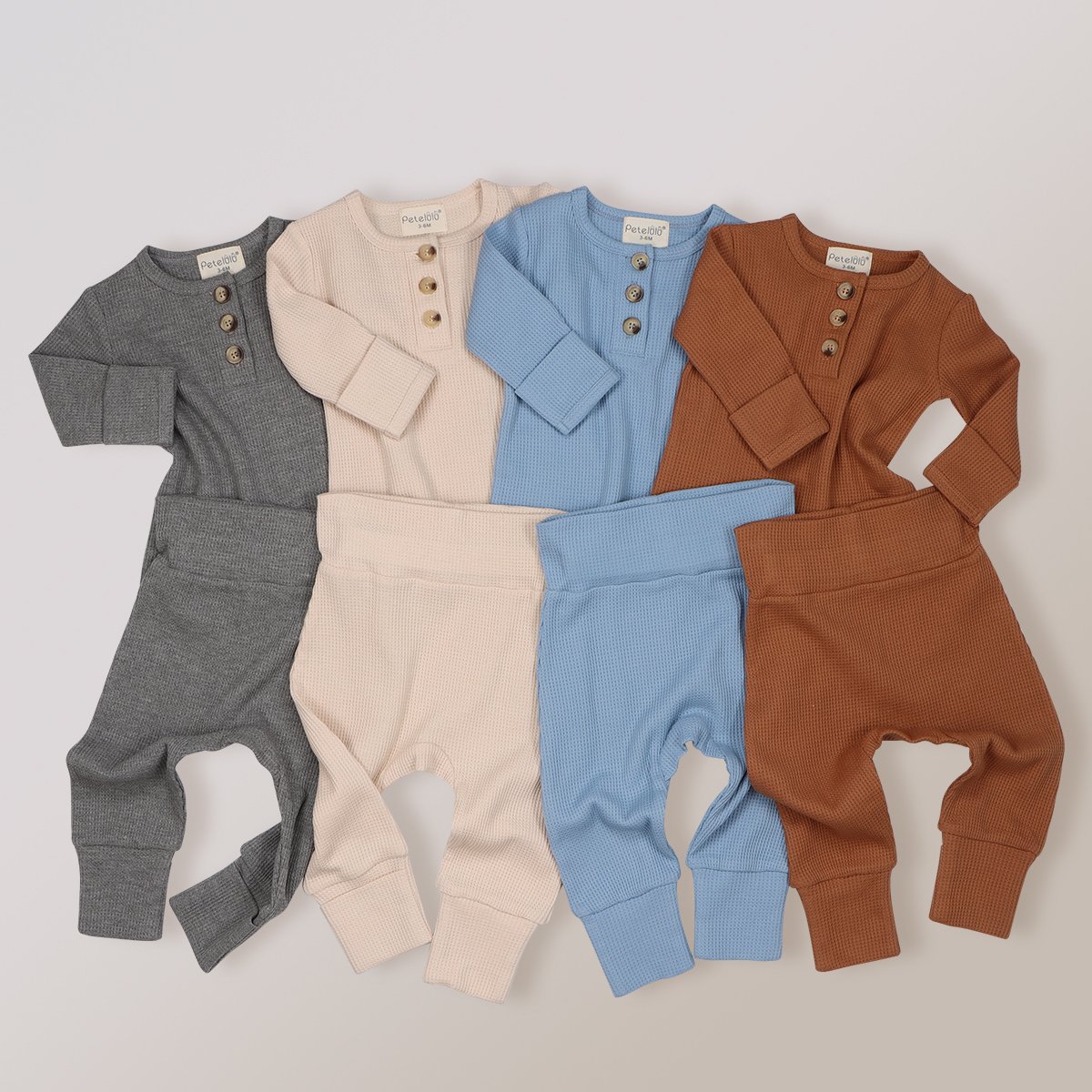 Baby Waffle Knit Comfortable 2-Piece Set Cotton Long Sleeve Solid Color Baby Clothing Sets for Kids Custom Logo ODM
