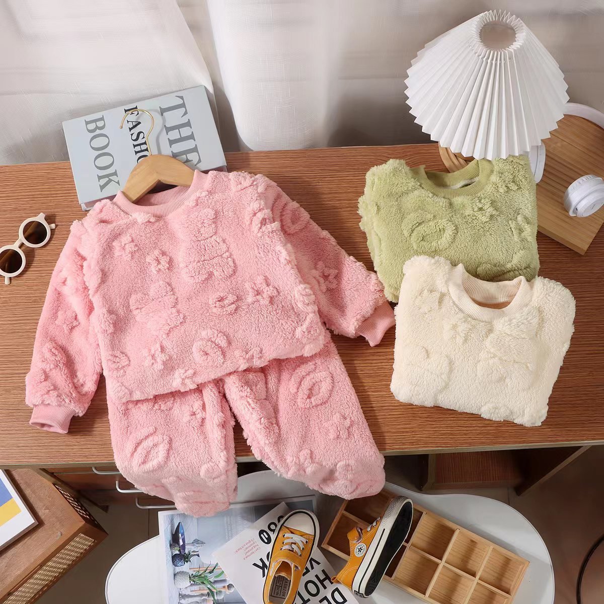 Children's set Girls' winter warm with fleece thickened homewear flannel pajamas for baby boys