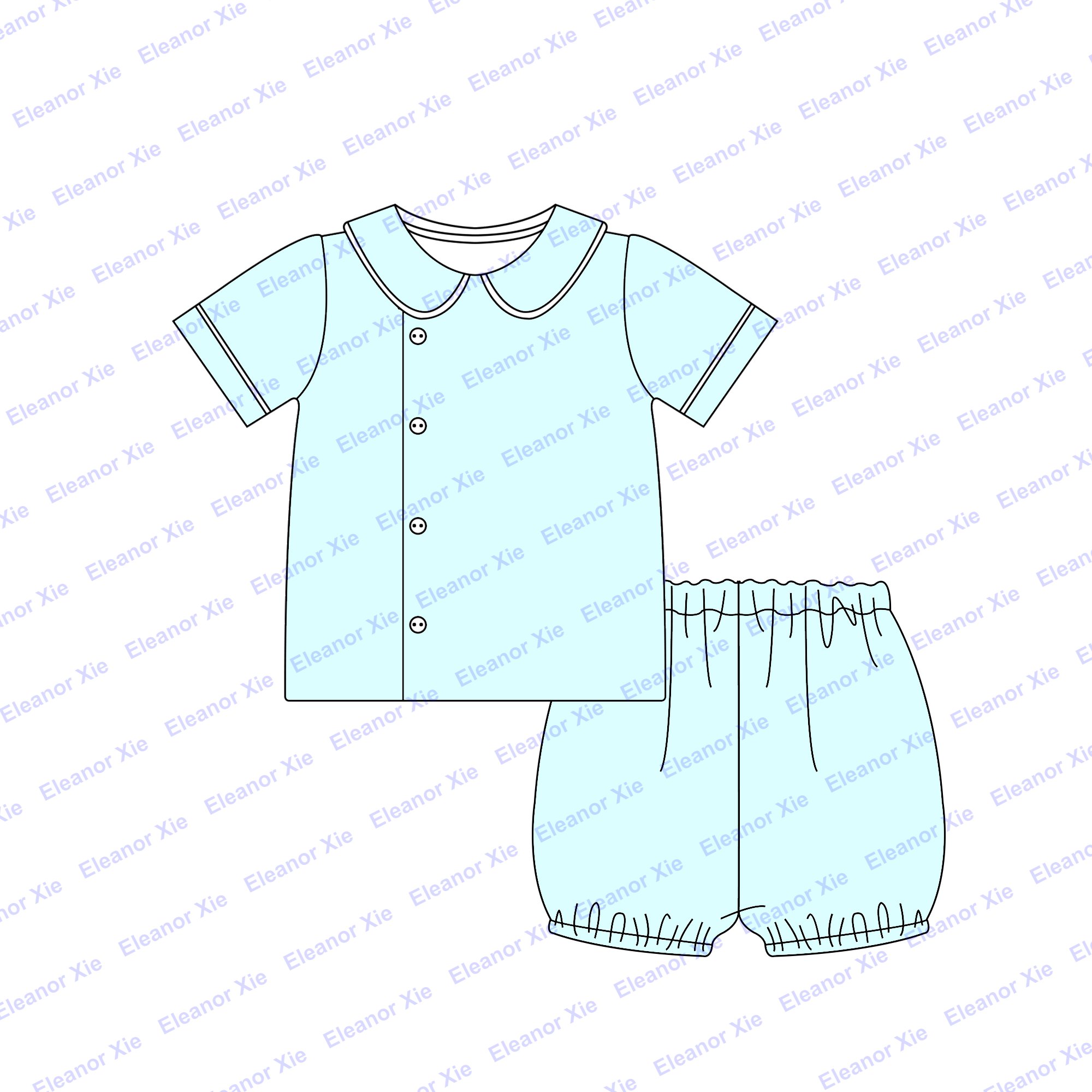 Wholesale embroidered blank summer peter pan collar cotton babies boy bloomer shorts set new born toddler boys clothing sets