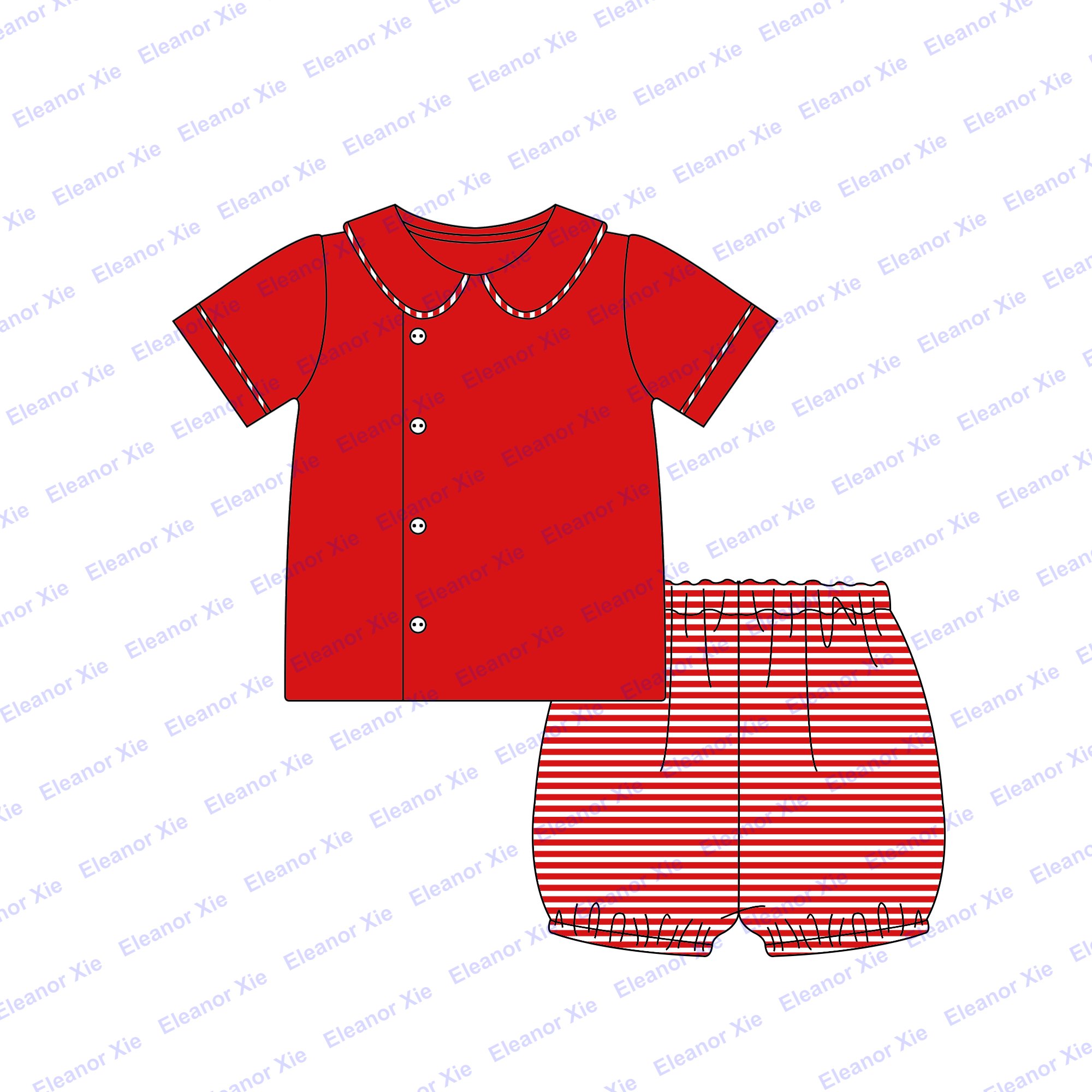 Wholesale embroidered blank summer peter pan collar cotton babies boy bloomer shorts set new born toddler boys clothing sets