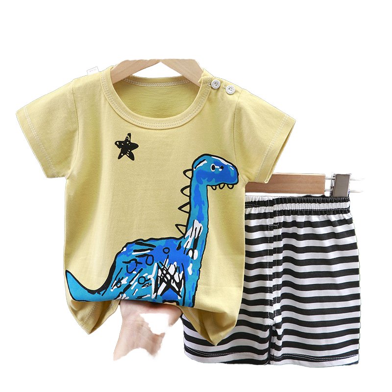 Children's t-shirt short-sleeved baby boy's 100% cotton suit female treasure summer Tees shorts Cartoon Kids Print clothes sets