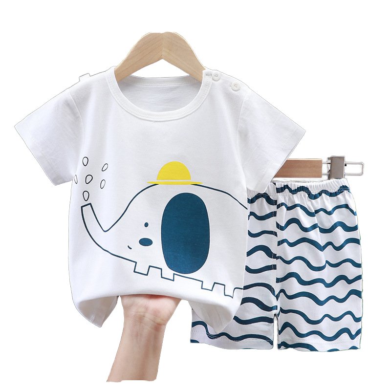 Children's t-shirt short-sleeved baby boy's 100% cotton suit female treasure summer Tees shorts Cartoon Kids Print clothes sets