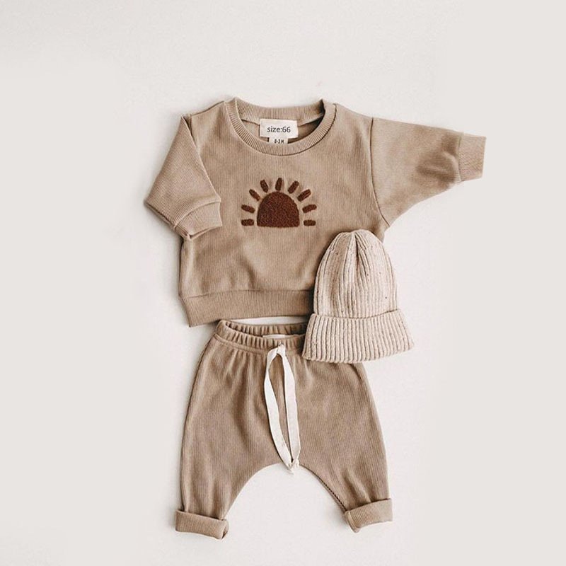 New Baby Set Spring Autumn Baby Boys clothing sets newborn clothes Fashion Sun Rainbow Letter Long Sleeve Sweater Pants