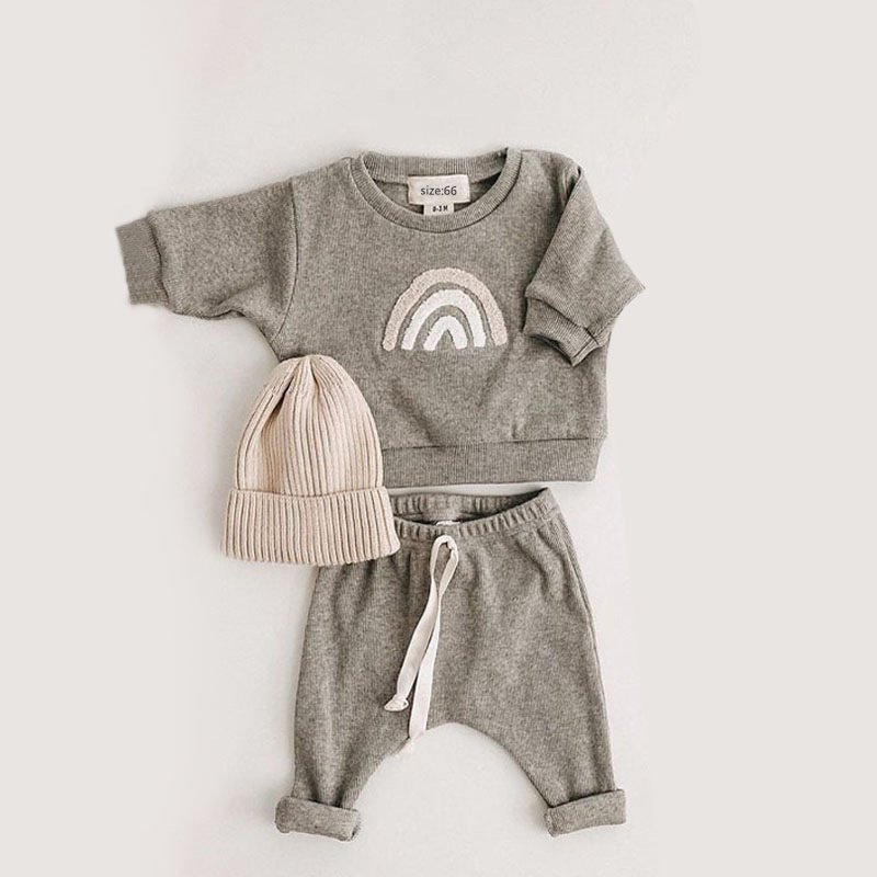New Baby Set Spring Autumn Baby Boys clothing sets newborn clothes Fashion Sun Rainbow Letter Long Sleeve Sweater Pants
