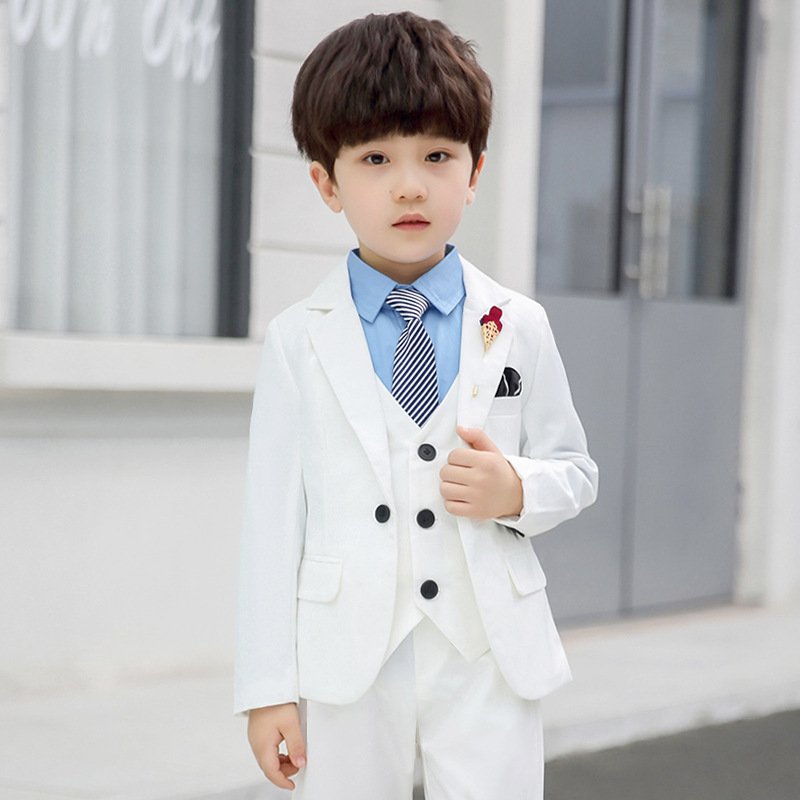Spring Autumn Formal Boys Suit Set Children Party Host Wedding Costume Little Kids Blazer Vest Pants Clothing Sets