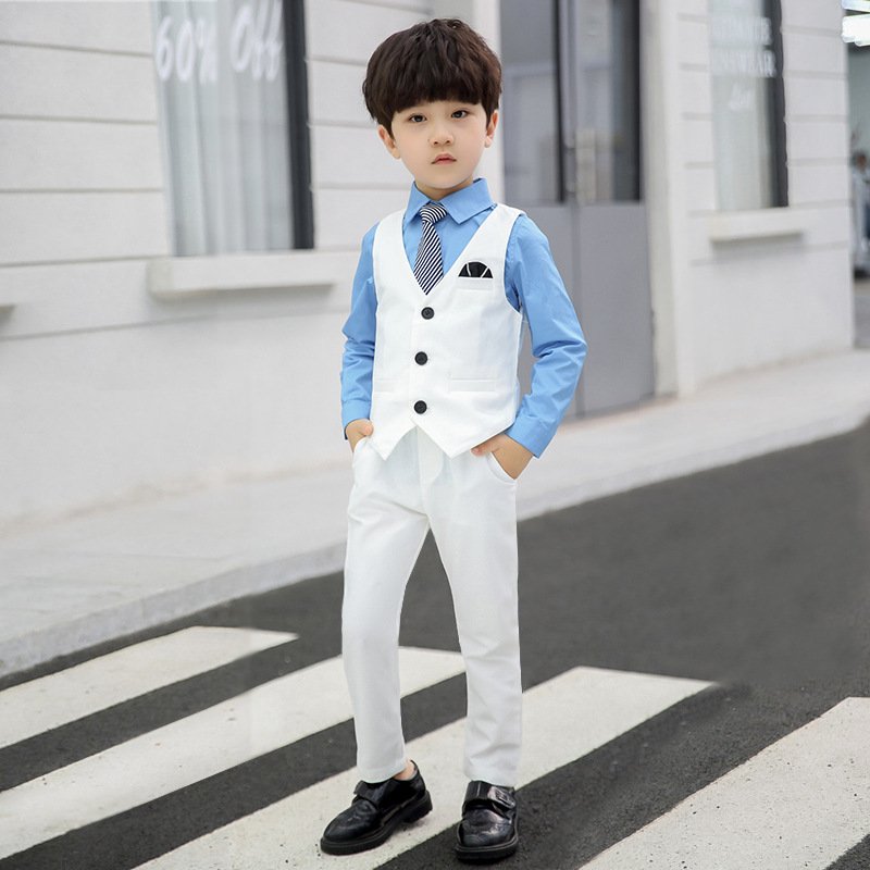 Spring Autumn Formal Boys Suit Set Children Party Host Wedding Costume Little Kids Blazer Vest Pants Clothing Sets