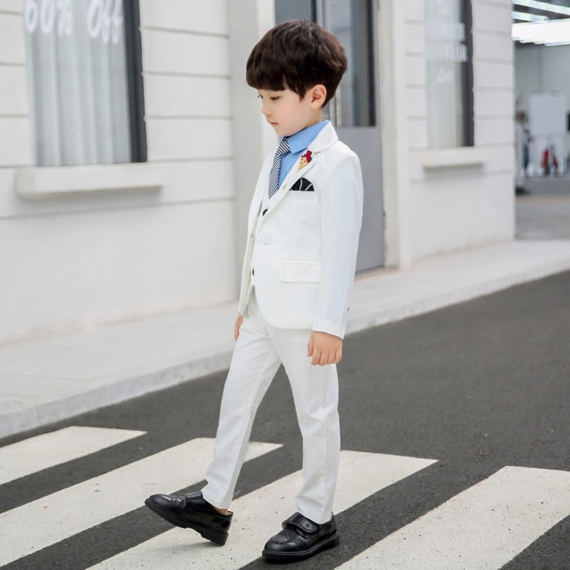Spring Autumn Formal Boys Suit Set Children Party Host Wedding Costume Little Kids Blazer Vest Pants Clothing Sets