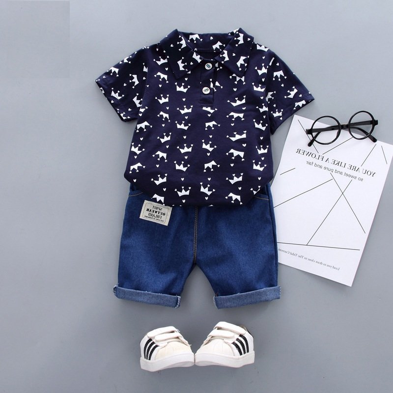 Wholesale Comfortable Casual Popular Bulk Printed Short-sleeved Shirts&Shorts Kids Clothing Boys Children Clothes Sets