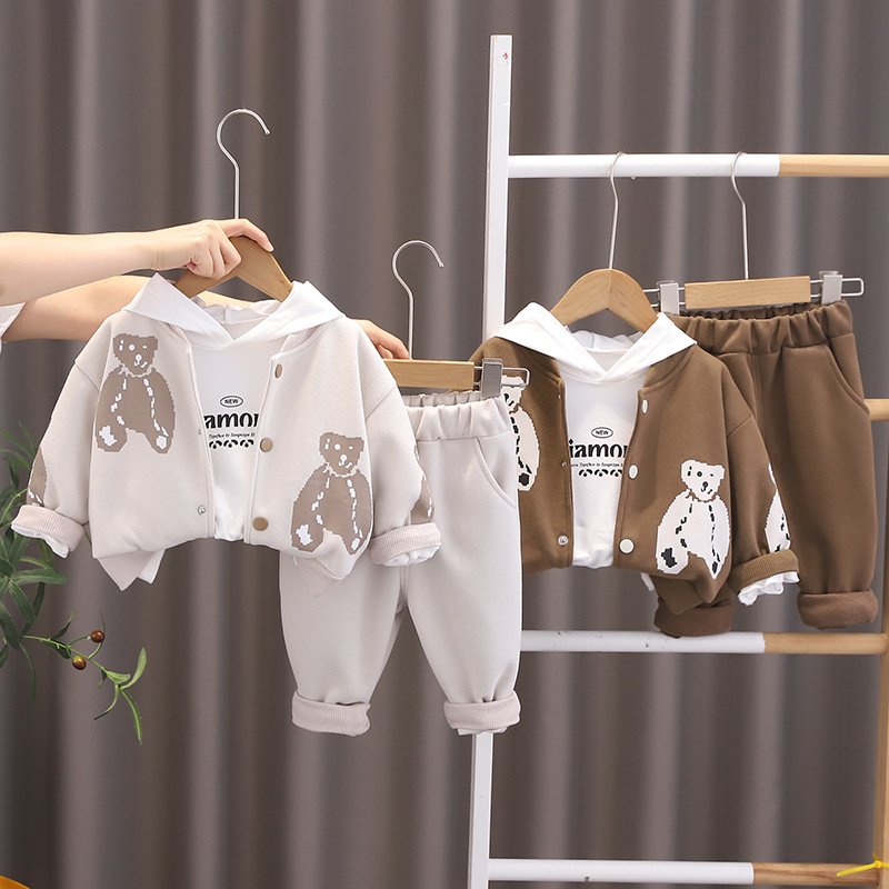 Boys' Spring and Autumn Bear Three Piece Baby Children's Clothing Three Year Old Baby Autumn Set