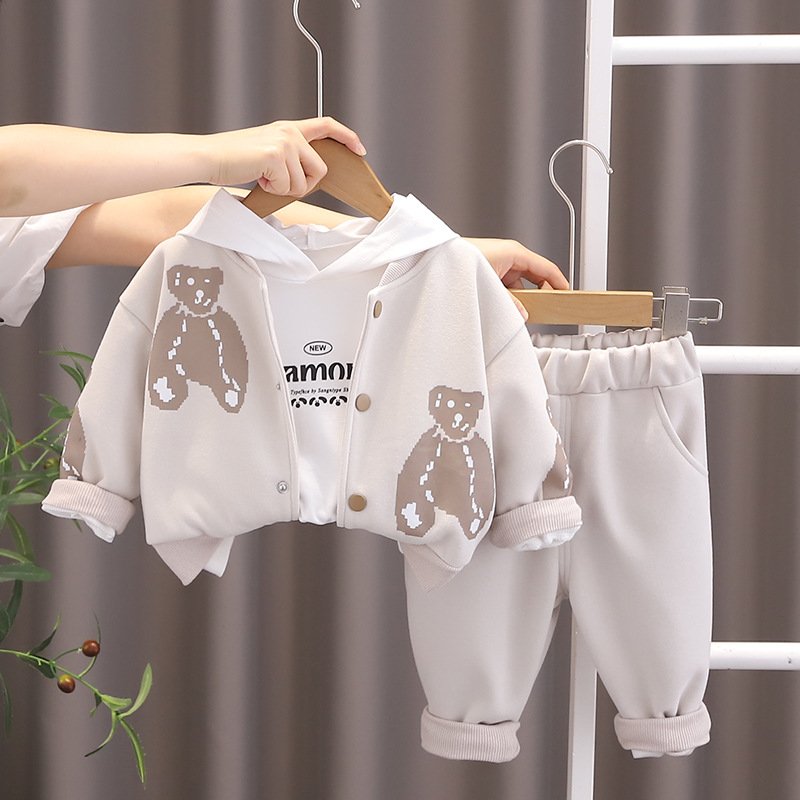 Boys' Spring and Autumn Bear Three Piece Baby Children's Clothing Three Year Old Baby Autumn Set