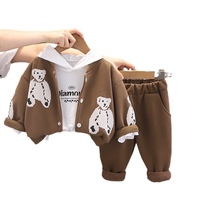 Boys' Spring and Autumn Bear Three Piece Baby Children's Clothing Three Year Old Baby Autumn Set