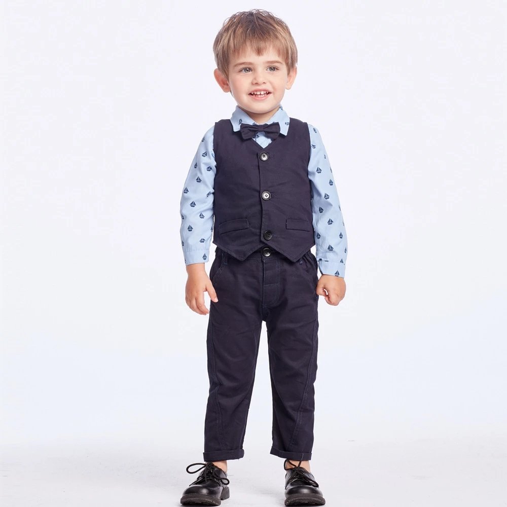 Wholesale Baby Clothes Two Year Old Boy Vest Pants Set Pure Cotton New Designs infant Suit 3 Piece Set Clothing