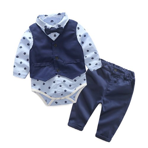 Wholesale Baby Clothes Two Year Old Boy Vest Pants Set Pure Cotton New Designs infant Suit 3 Piece Set Clothing