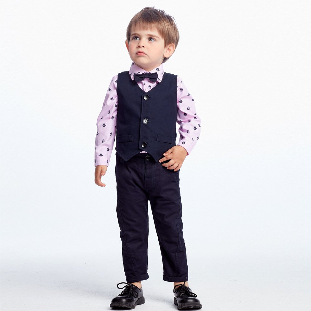 Wholesale Baby Clothes Two Year Old Boy Vest Pants Set Pure Cotton New Designs infant Suit 3 Piece Set Clothing