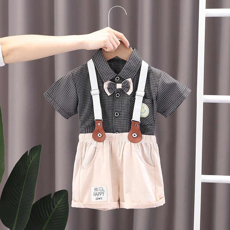 Gentleman Style Summer Suits 2pcs Shirt+Shorts Casual Baby Boys Clothing Sets