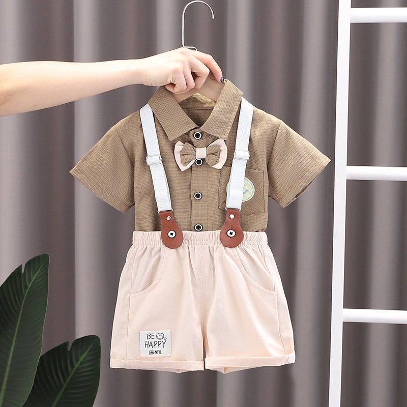 Gentleman Style Summer Suits 2pcs Shirt+Shorts Casual Baby Boys Clothing Sets