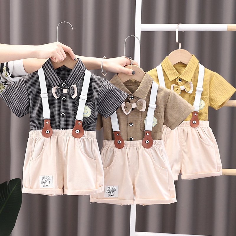 Gentleman Style Summer Suits 2pcs Shirt+Shorts Casual Baby Boys Clothing Sets