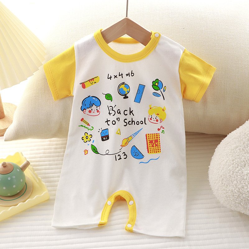 Korean version of summer clothing newborn baby cotton short sleeve thin open file crawling suit baby onesie Ha clothes