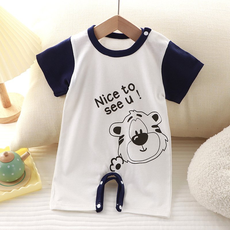 Korean version of summer clothing newborn baby cotton short sleeve thin open file crawling suit baby onesie Ha clothes