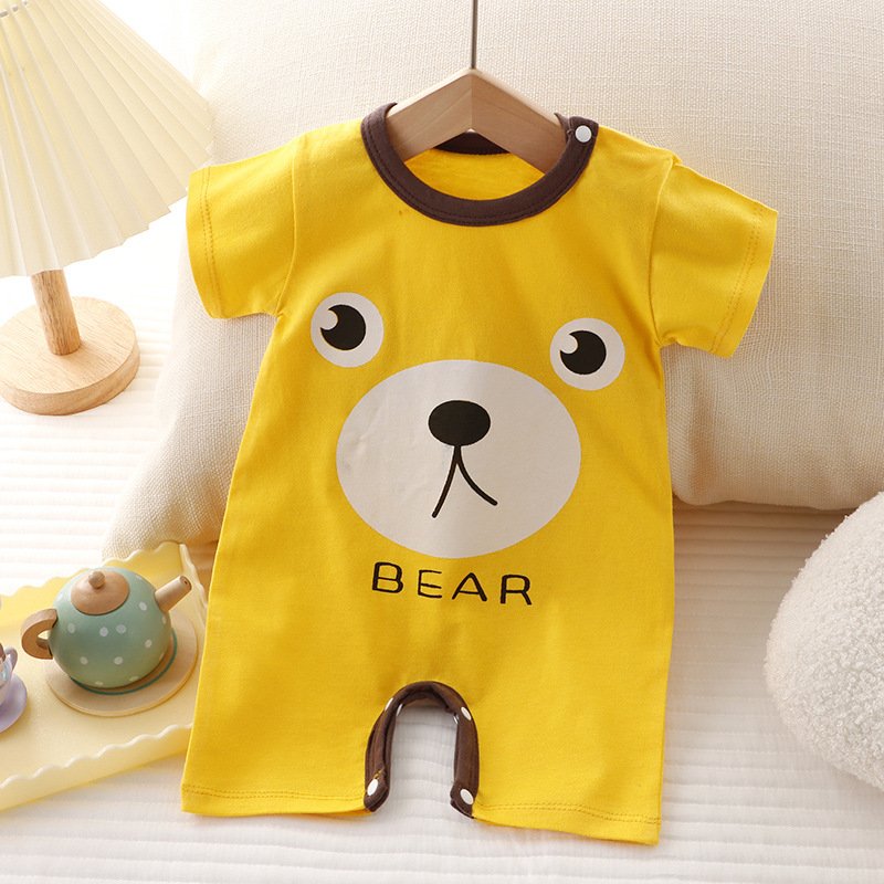 Korean version of summer clothing newborn baby cotton short sleeve thin open file crawling suit baby onesie Ha clothes