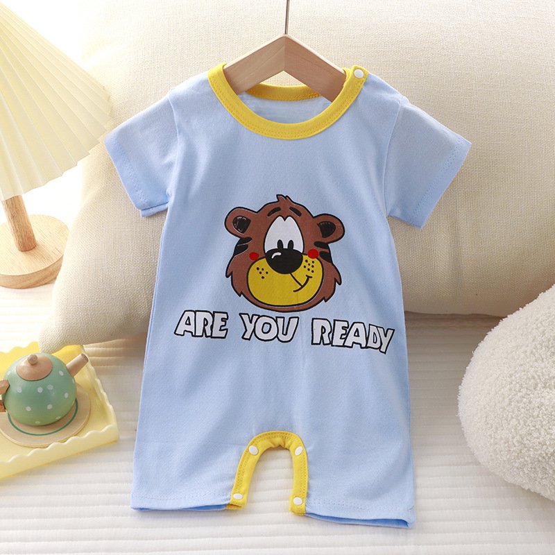 Korean version of summer clothing newborn baby cotton short sleeve thin open file crawling suit baby onesie Ha clothes