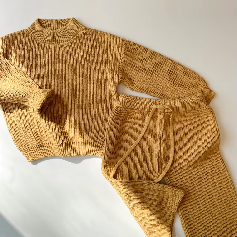 Trendy coarse knitting baby long sleeve knitted pullover and pant boy children clothes 100% cotton kids knit sweater set