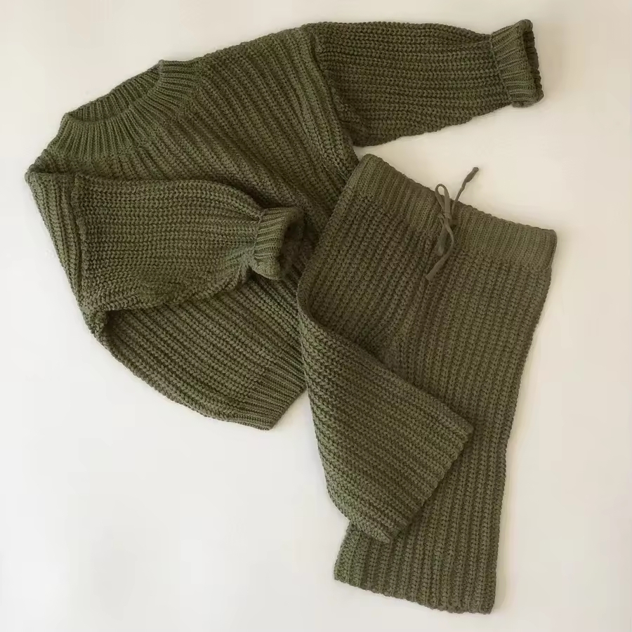 Trendy coarse knitting baby long sleeve knitted pullover and pant boy children clothes 100% cotton kids knit sweater set