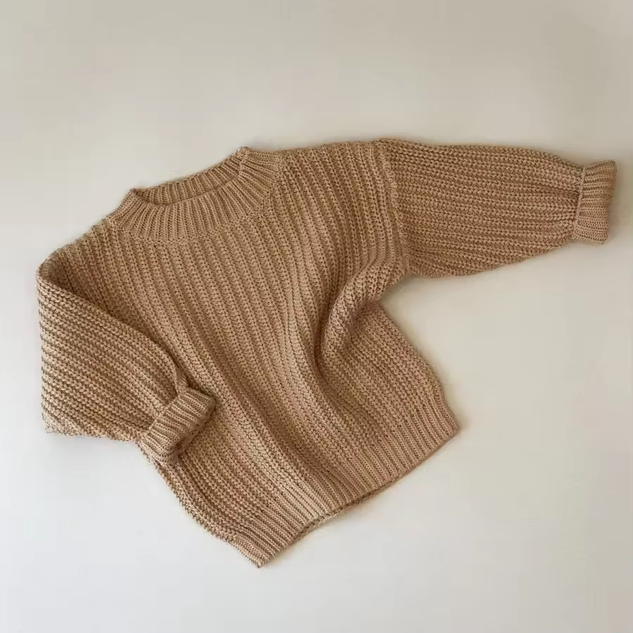 Trendy coarse knitting baby long sleeve knitted pullover and pant boy children clothes 100% cotton kids knit sweater set
