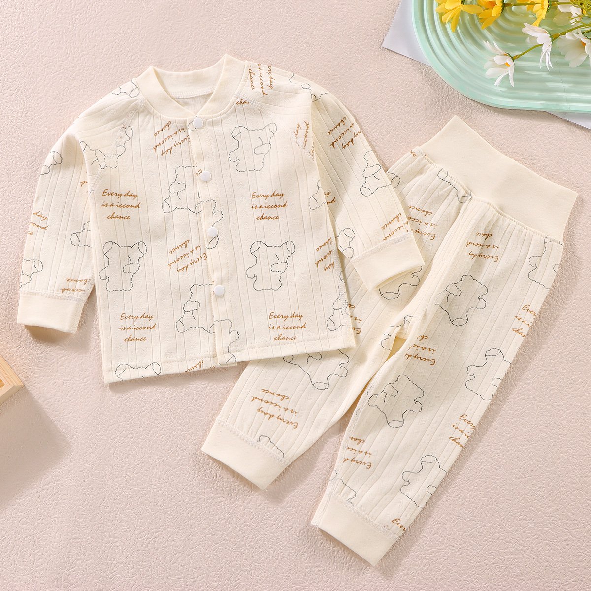 kid pajamas clothes new design neutral babys clothing spring and autumn leisure wear rib soft casual clothes little girl pajama